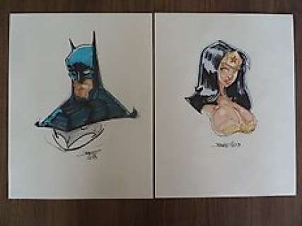  - Rantz (Randy Kintz) - 2x original illustration in felt-tip pen - Batman + Wonderwoman - (2013) 