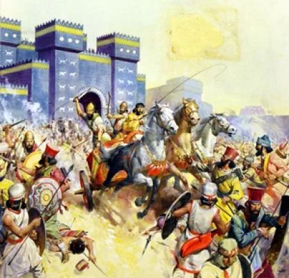 James E McConnell | Zopyrus attacking the Persians in front of the Ishtar Gate, Babylon (SIGNED) | Illustration Art Gallery