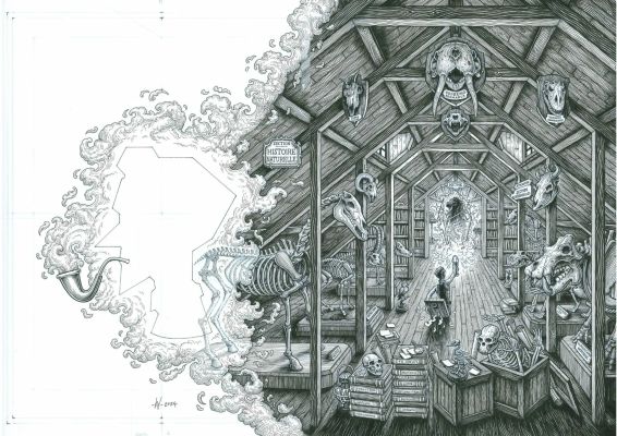 -- Exposition : Benoit Dahan jette l‘encre dans le loch - Pages de garde originales – T3 Dans la tête de Sherlock Holmes