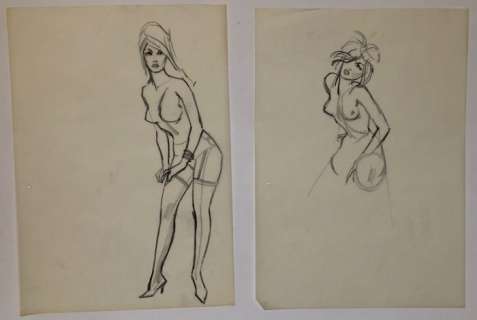 Gideon Brugman  - 2 originele tekeningen - Pin-up - Dessin au crayon | Catawiki