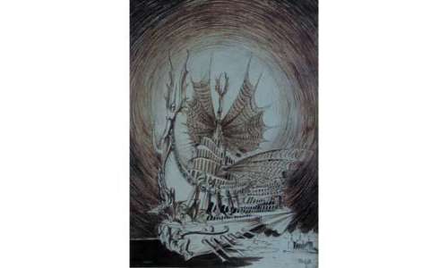 DRUILLET. " Le Vaisseau Fantôme ". Dessin Ã  la plume et Ã  l’encre représentant | Tessier Sarrou