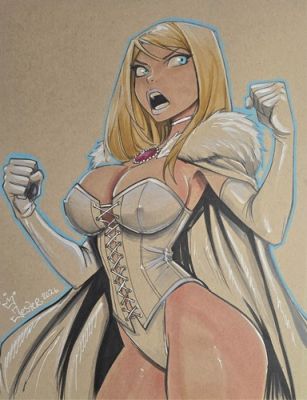 Super Cute White Queen EMMA FROST girl original art Drawing By Jesterart