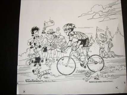 Wasterlain, Marc - Originele tekening voor de Ronde van Frankrijk, etappe te Luik - Dokter Zwitser, Sarah Spits, Pixels - (2012) | Catawiki