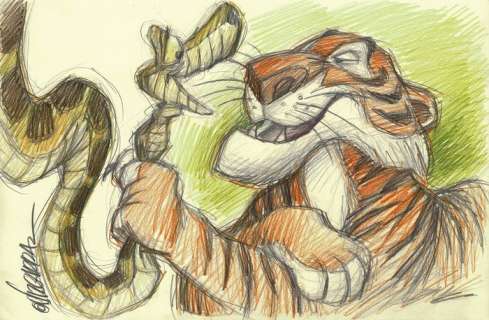 JUNGLE BOOK - Shere Khan & KAA - Original Drawing - Joan Vizcarra - Art original | Catawiki