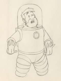 Tintin - Croquis préparatoire au crayon pour film d animation - Haddock - Tournesol - On a marché sur la lune - Page volante - EO - (1960/1962) | Catawiki