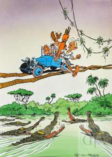 André Sipp/Spirou et Fantasio. Dessin original réalisé en hommage à Franquin. Superbe qualité d‘exécution qui illustre la maîtrise technique de l‘artiste. Encre de Chine et aquarelle signée. TBE+. 41 X 30 cm - Lot 335 :