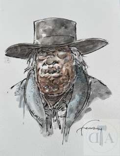Hermann/ Commanche. Dessin Original Illustrant Un Portrait de Sid Bullock (Le Cocher de La Diligence) Réalisé Pour Le Portfolio "Il Était 7 Fois" N°33. Encre de Chine Et Aquarelle Vers 2023. Signé. Tbe+. 15 X 22 Cm |  | Dagoty