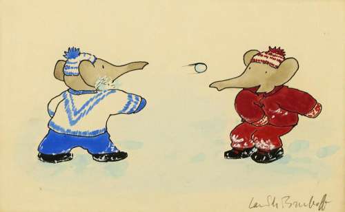 LAURENT DE BRUNHOFF. Snowball fight (Pom and Flora). [CHILDREN‘S / BABAR]