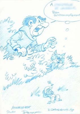 Lot 185 - Desorgher. Dessin original dédicacé Schtroumpf | BDEnchères