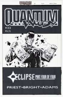 M.D. Bright and Greg Adams - Quantum and Woody #33 Unpublished Cover Original Art (Acclaim, 1999).