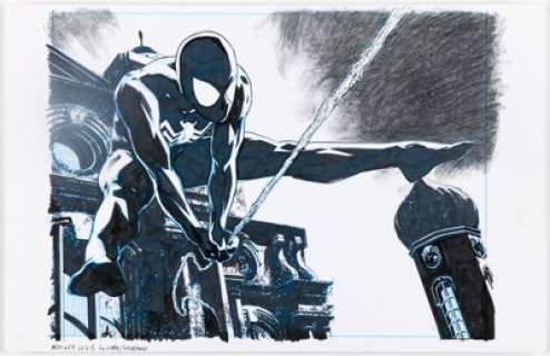 Stefano Gaudiano [Michael Lark printed blue lines] - The Amazing Spider-Man #637 Splash Pages 4-5 Original Art (Marv...