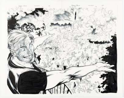 Jay Leisten [Robson Rocha printed blue lines] Justice League vs. Suicide Squad #5 Double Splash Pages 22-23 Original Art (DC, 2017).