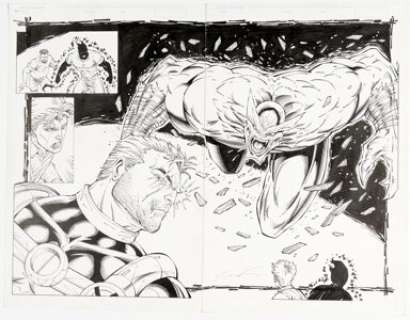 Rob Liefeld and Lary Stucker Cable #73 Double Page Spread 20-21 Original Art (Marvel, 1999). | Heritage