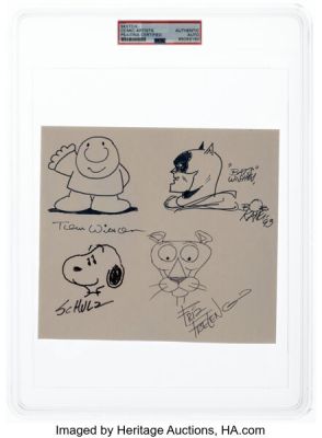 Charles Schulz, Bob Kane, and others - Snoopy, Batman, and others Jam Sketch Original Art - PSA/DNA Certified (c. 1993). | Heritage