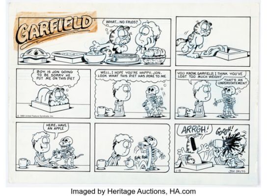 Jim Davis Garfield Sunday Comic Strip Original Art dated 1-8-89 (United Feature Syndicate, 1989). | Heritage