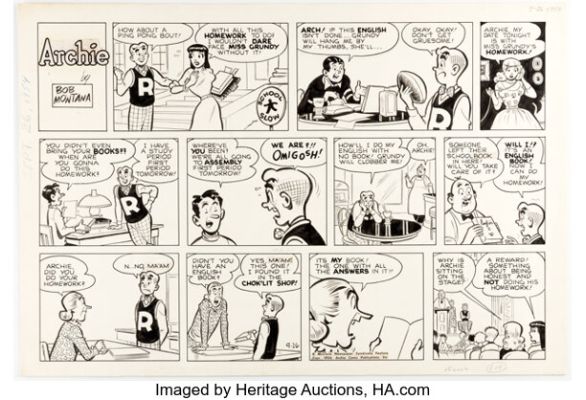 Bob Montana Archie Sunday Comic Strip Original Art dated 9-26-54 (McClure Newspaper Syndicate, 1954). | Heritage
