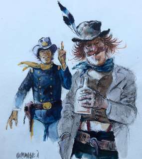 Follet, René - Dessin original couleur - Hommage Ã  Gir & Blueberry - (2014) | Catawiki