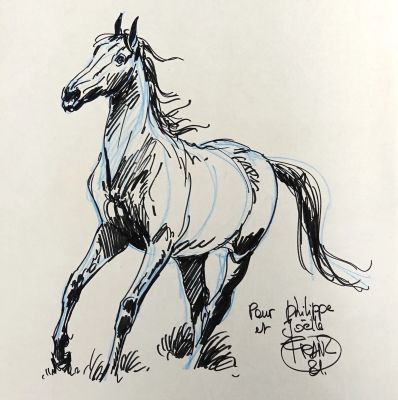Franz Superbe Dédicace... | FRANZ Superbe dédicace représentant un cheval sur l’album... | Vermot et Associés