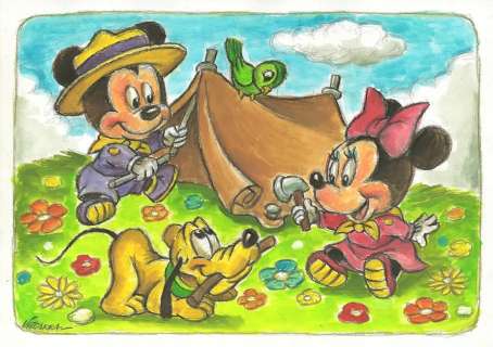 Joan Vizcarra (Spain, 1967) | Mickey, Minnie & Pluto Camping Fun | Corner4art