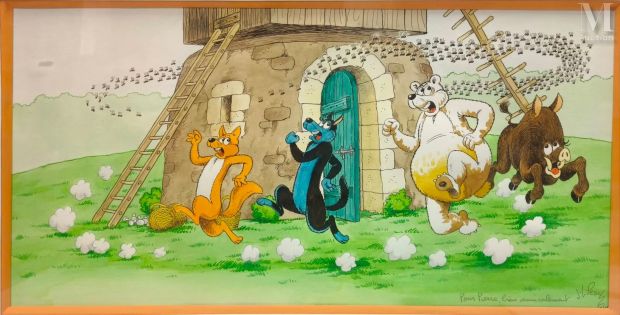 Pesch, Jean-Louis (1928-2023) Sylvain Et Sylvette | Lot 117 : Encre de Chine, crayon de couleur, encre de couleur sur papier pour… | Millon