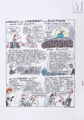 Wolinski Georges (1934 - 2015) | Lot 154 : Conseils à un candidat aux élections. | Millon