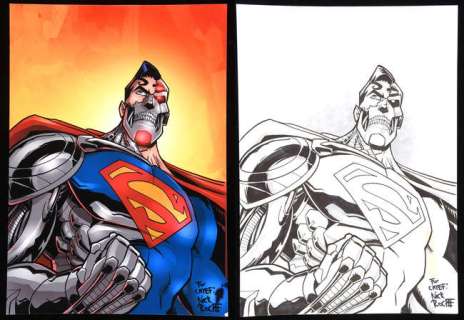 Nick Roche an original artwork of DC Comics Cyborg Superman with coloured print from artwork. | Ewbank’s