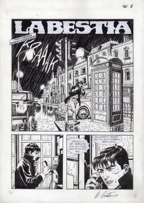 GIAMPIERO CASERTANO - Tavola originale per Dylan Dog 209 ‘La bestia’. Cm. 29,5 x 42. Anno di esecuzione 2004. Pag 5 (titolo). Firmata.