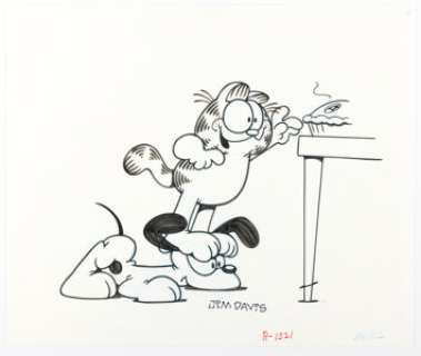Davis, Jim | Jim Davis - Garfield "Reaching for Pie" Illustration Original Art (c.1980s).... | Heritage