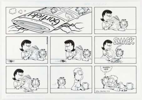 Jim Davis Garfield Sunday Comic Strip Original Art dated 2-3-08 (PAWS, 2008). | Heritage