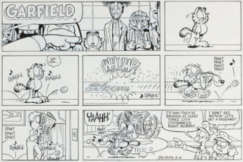 Jim Davis Garfield Sunday Comic Strip Original Art dated 3-16-97 (PAWS/Universal Press Syndicate, 1997). | Heritage