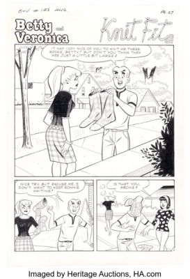 Dan DeCarlo and Rudy Lapick Archie’s Girls Betty and Veronica #128 "Knit Fit" Complete 5-Page Story Original Art (Archie, 1966). (Total: 5 Original Art) | Heritage