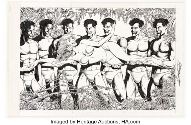 George Pérez Marvel Swimsuit Special #1 Multiple Man and Val Cooper Pin-Up Original Art (Marvel, 1992). | Heritage