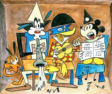 Mickey, Donald, Pluto & Goofy inspired by Picasso - Giclée on Canvas - Tony Fernandez Signed - Unique Edition | Catawiki