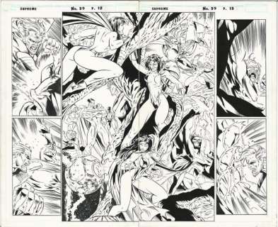 Supreme Vol 1 # 39 - original double splash art page by Joe Bennett - First edition - (1996) | Catawiki