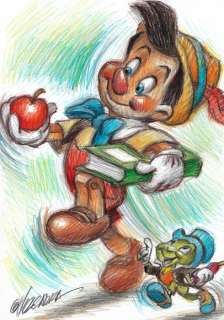 Pinocchio & Jiminy Cricket - Original Drawing - Joan Vizcarra - Original Art | Catawiki