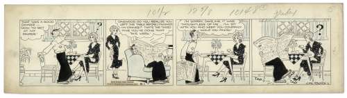 Chic Young Hand-Drawn ’’Blondie’’ Comic Strip From 1935 Titled ’’A Game Of Solitaire’’ -- After Two Years of Marriage, Dagwood & Blondie Settle Into Their Routine | Nate Sanders