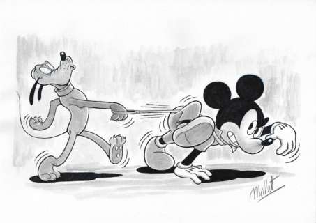 Millet - Original Drawing - DIN A3 - Mickey Mouse & Pluto | Catawiki