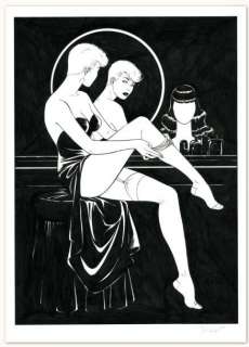 Philippe Berthet - PIN-UP Encre de Chine sur papier 43x31 cm. Signée Les