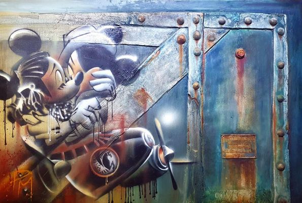 Paolo Mottura | “Mickey & Minnie Mouse: Ponte Bailey sul Lemina” – Illustrazione | Cart Gallery