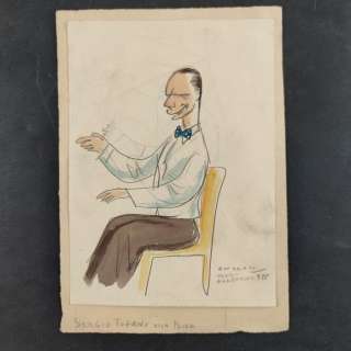 Onorato | Onorato - Ritratto Caricaturale "Sergio Tofano alla Prova" - Firmato - Page volante - Exemplaire unique - (1938) | Catawiki