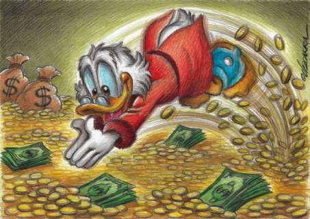 Joan Vizcarra | Uncle $crooge - Money Pool - Original Drawing - Joan Vizcarra | Catawiki