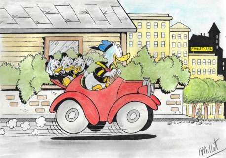 Millet | Donald, Huey, Dewey & Louie Duck - Millet - Original Drawing | Catawiki
