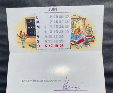 Hergé | Tintin - Carte de voeux 1983 - Signée Hergé - Calendrier dépliant - (1982) | Catawiki