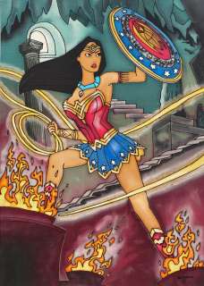 Morgana | Pocahontas / Wonder Woman Crossover - Silk Painting - Original Artwork By Morgana - 60 x 42 cm | Catawiki