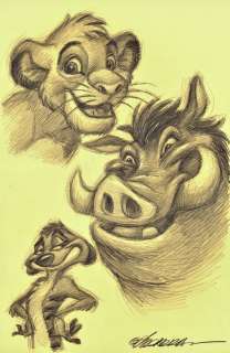 Joan Vizcarra | The Lion King: Simba, Pumbaa & Timon - Original Drawing - Joan Vizcarra - Pencil Art - 50 x 32 cm | Catawiki