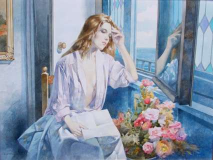 Alessandro Biffignandi | Alessandro Biffignandi - acquerello su cartoncino "Donna con Fiori" - cm 66x88 - Page volante - Exemplaire unique | Catawiki