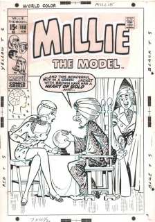 Stan Goldberg - millie the model #188 cover - millie collins and clicker holbrook with fortune teller - 1971 signed
