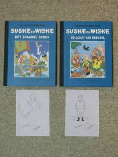 Willy Vandersteen | Suske en Wiske 1 + 4 - Het Spaanse Spook + De Schat van Beersel - Blauwe Klassiek Reeks + in elk album een fraaie pentekening van Paul Geerts - Cartonné - Réédition - (1993/1996) | Catawiki