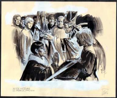 Follet, René - Petite Histoire de France | Follet, René - Petite histoire de France - Illustration originale - Le sacre de Charles VII en présence de Jeanne d’Arc - (1978) | Catawiki