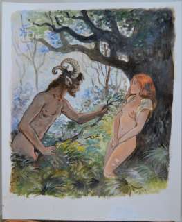 Charles, J.F. | Charles, J.F. - Acrylique sur papier toilé - Faune - Le faune et la paysanne | Catawiki